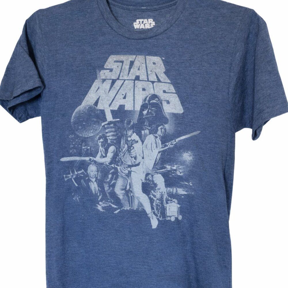 Star Wars T-Shirt Classic Blue/Gray Graphic Lucas Film Size Small